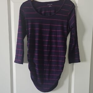 MOTHERHOOD Maternity Purple Striped 3/4 Sleeve Top